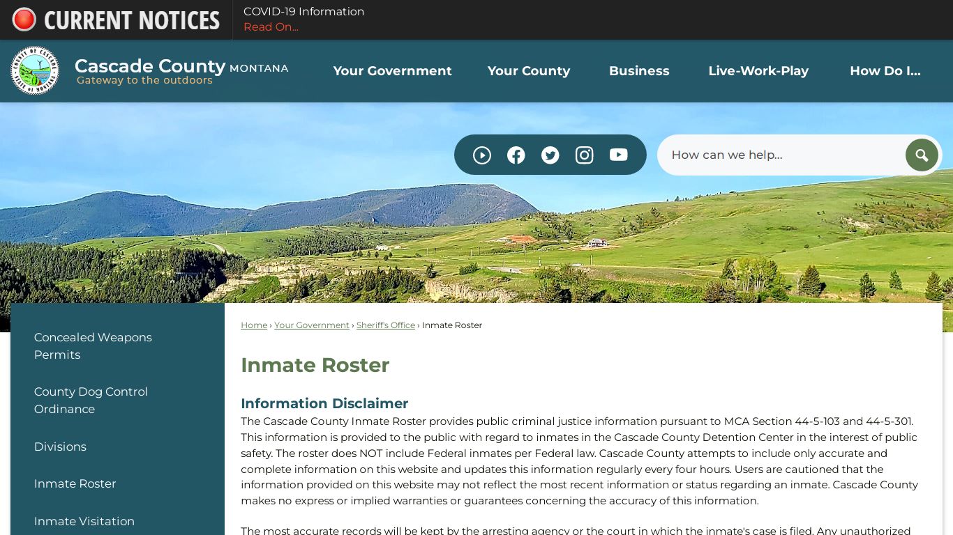 Inmate Roster | Cascade County, MT